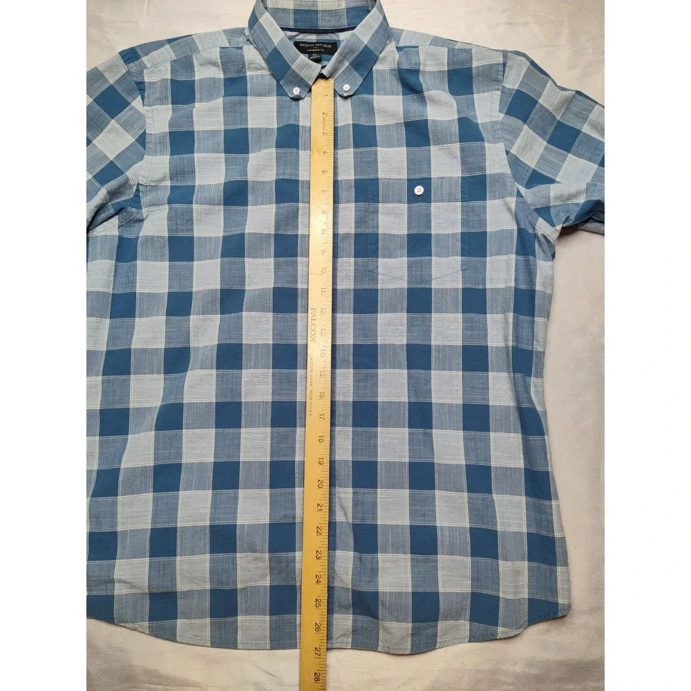 Banana Republic Men XL Blue Check Standard Fit‎ Cotton Button Shirt